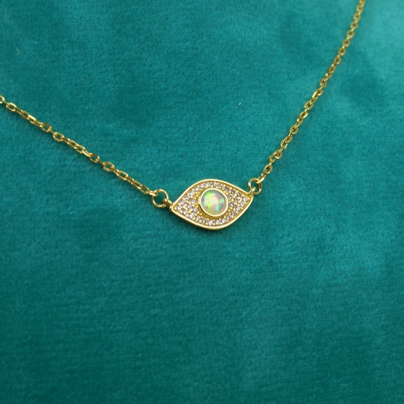 opal CZ evil eye layering necklace gold dainty - Picture 3 of 5